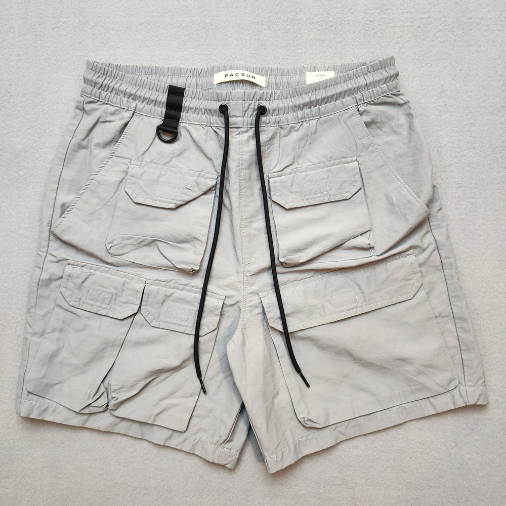 PacSun Mens Cargo Shorts Gray Elastic Waist Drawstring D-Ring 170SP228930P Small